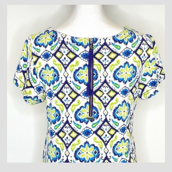 Hatley Nellie Short Sleeve Mini Mixed Flower Dot Print Zip Back Stretch Dress - Picture 5 of 11